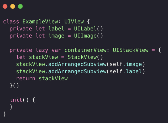 pamnovalli's tweet photo. Nesse exemplo o containerView  precisa de duas propriedades que não são conhecidas até a inicialização da ExampleView. https://t.co/H8o4XGOmGw