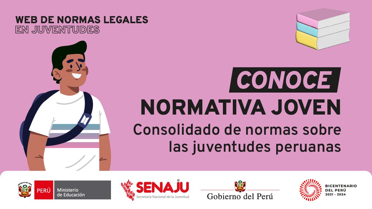 🧏🏻‍♀️📃 ¿Quieres estar informado sobre las normas legales que impactan en la población juvenil?

🤓 La #Senaju lanza la plataforma #NormativaJoven, un espacio donde podrás conocer el marco normativo sobre juventudes en el país.📢

👉Ingresa aquí: juventud.gob.pe/normativa-jove…