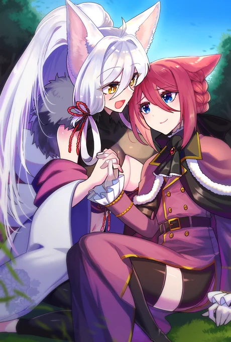 いちゃいちゃするオリキャラさん2人を描かせていただきました!!!お二人共素敵デザインでほっくほくたんぽぽ隼丸さんのコミッション  #Skeb #Commission より 