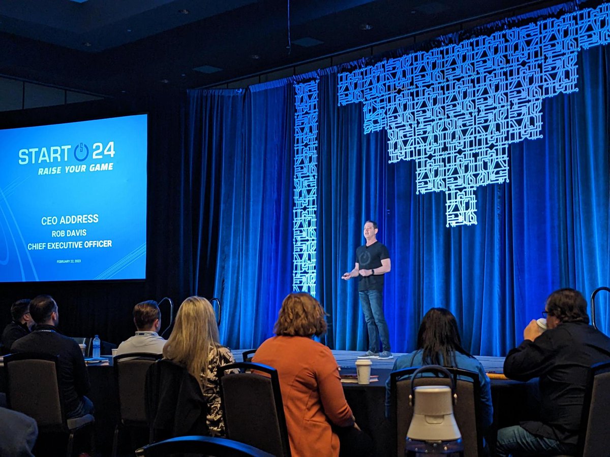 CRITICALSTART's tweet photo. Day 2 of #START24 was fantastic, especially hearing from our CEO Rob Davis on Critical Start's beginning, new things to come and raising our game to simplify #breachprevention and stop business disruption. #SKO #mdr #cybersecurity https://t.co/pe8fQ0BBVQ