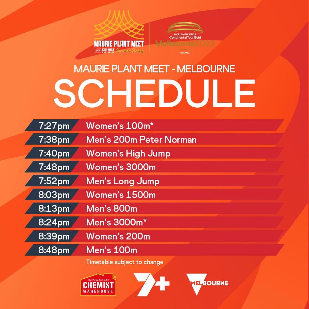 AUSTRALIA, ARE YOU READY FOR AN UNFORGETTABLE NIGHT OF ATHLETICS? 🙌🔥

From the world's fastest man to a 🇺🇸 v 🇦🇺 battle in the Women's Long Jump, catch all of the action down at Lakeside Stadium. 

Beat the price rise and get your tickets online NOW:  bit.ly/MauriePlantMee…
