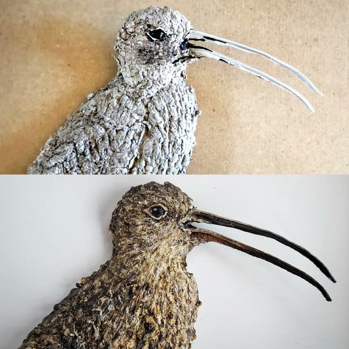 BlakewayRachael's tweet photo. Ugly duckling progress.  #recycledart #recyclingart #paperpulp #recyclingpaper #reducereuserecycle♻️ #recyclingtin #curlew #birdsofinstagram #welshart @Welsh_art https://t.co/jp7gUySugV