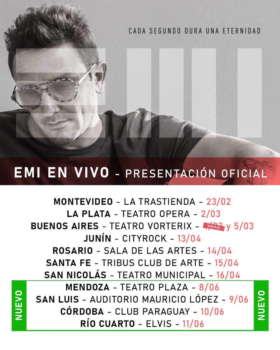 EGBrancciari's tweet photo. Mañana comienza la gira de presentación de mi primer álbum solista “Cada Segundo Dura Una Eternidad” en Montevideo y además sumamos cuatro fechas en Argentina en junio 🙌🇦🇷

Entradas a la venta para todos los shows 👉 https://t.co/Z2xggRUurm https://t.co/Art1O5quVo