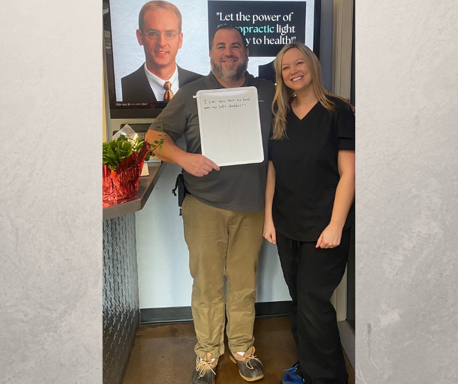 chattachiro's tweet photo. “I can now turn my head over my left shoulder.” 

How incredible is that!? We are so thankful for such wonderful patients! If you’re having similar symptoms of limited range of motion, reach out to us and see if chiropractic is right for you! https://t.co/fKHuFdzNXC
