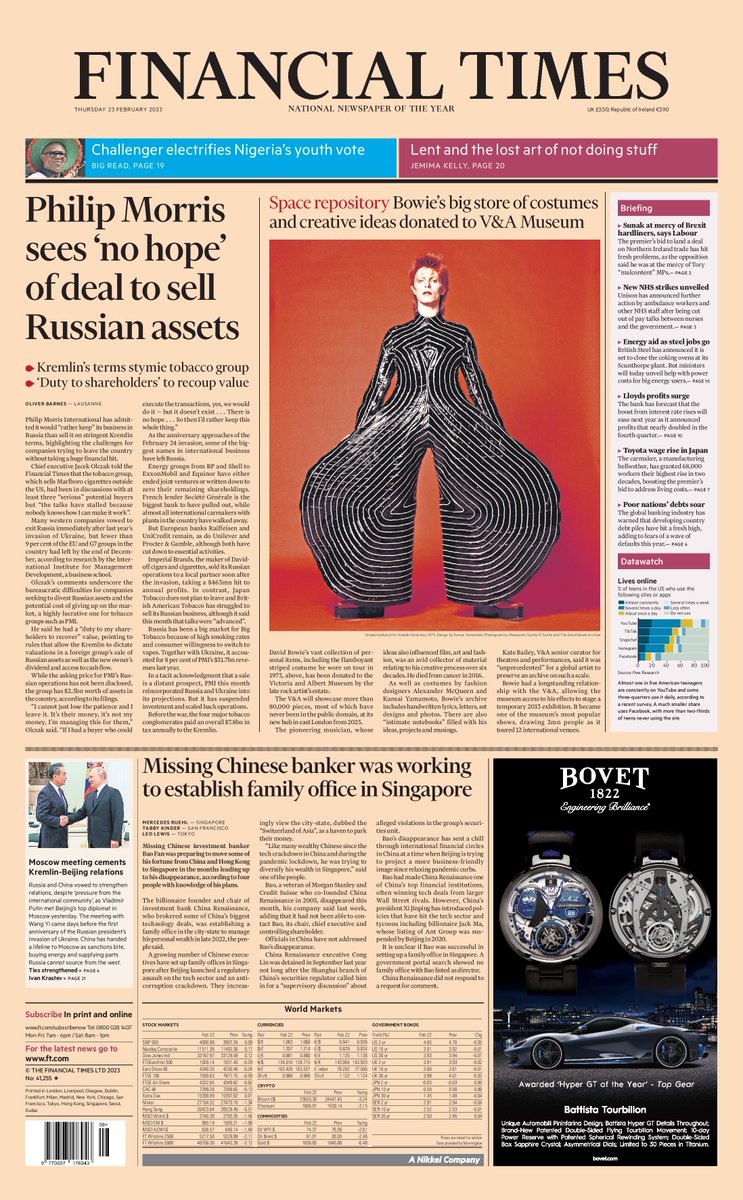 TmorrowsPapers's tweet image. Thursday's FT: Philip Morris sees 'no hope' of deal to sell Russian assets #TomorrowsPapersToday #FinancialTimes #FT
