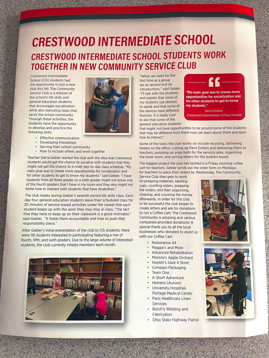 Check out our page in the Crestwood winter newsletter!