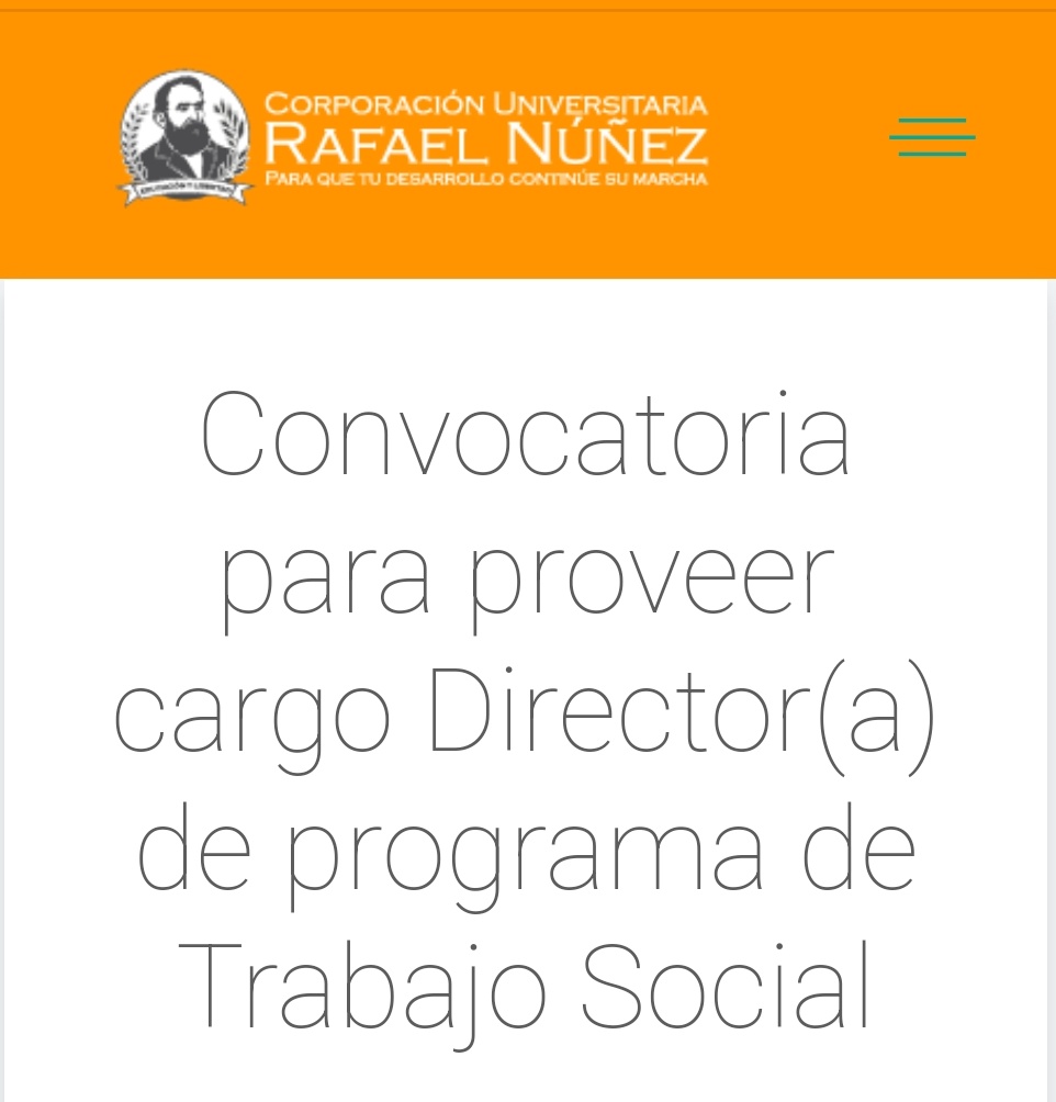 Convocatoria para proveer cargo de Director(a) del Programa de Trabajo Social - Sede Cartagena <a href="/UniNunez/">UNINÚÑEZ</a>
Fecha de cierre: 25/Feb./2023
Info: curn.edu.co/convocatorias/…