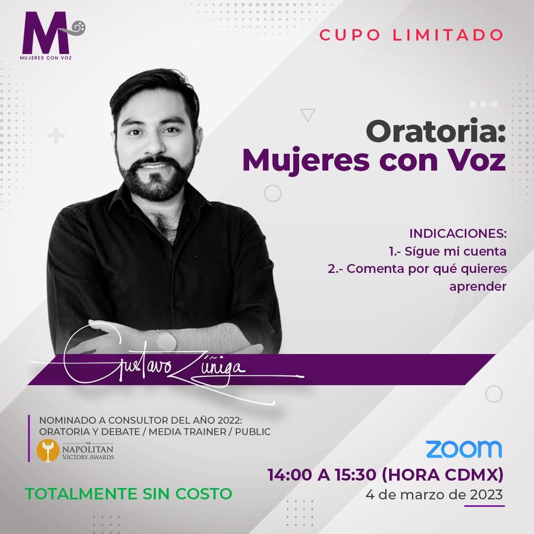 🟣#CursoGratuito conmemorando el #8M. 
Sígueme y comenta este post para recibir la liga Zoom.
❗️¡CUPO LIMITADO! #MujeresConVoz 

#Oratoria
#LenguajeNoVerbal
#Persuasión