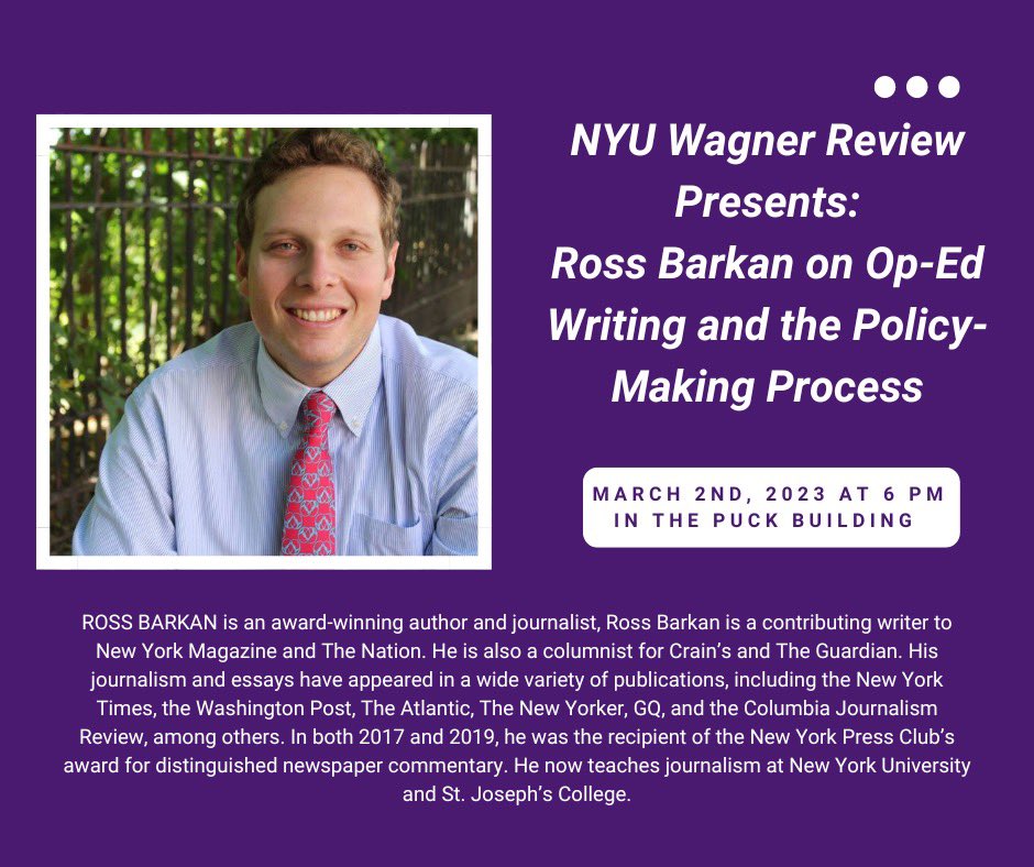 Join The Review on March 2nd as we host journalist and author Ross Barkan at the NYU Puck Building. RSVP here: tinyurl.com/yckmwpa5