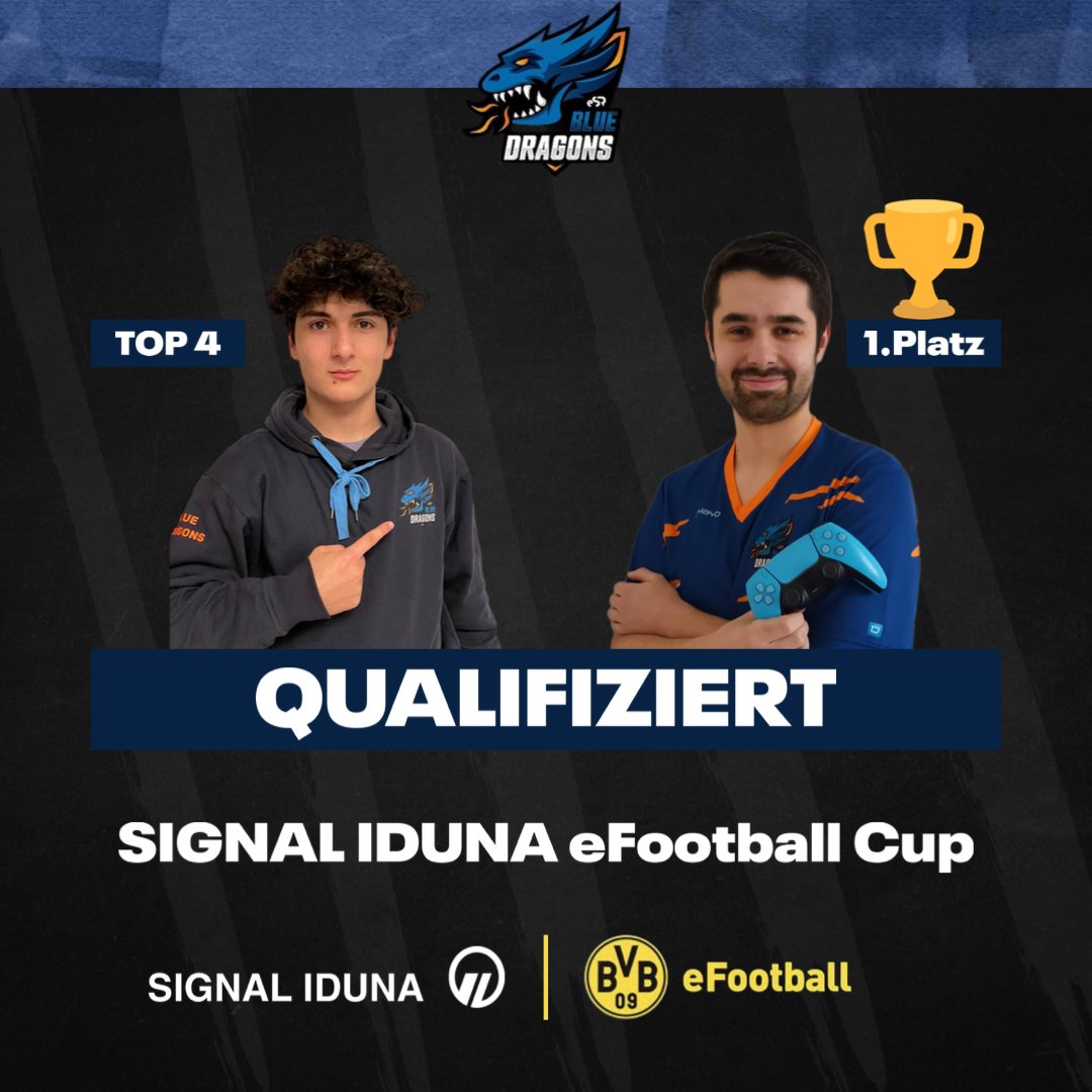 Next Cup win for <a href="/thaa_DEUS/">thaa_DEUS</a>!
With a brilliante performance Dennis wins the SIGNAL IDUNA eFootball Cup Qualifier 1. But that is not the only thing to celebrate. Marcel finished inside the Top 4 and Qualifies also for the Grand Final in Dortmund!

Well done, young Dragons!