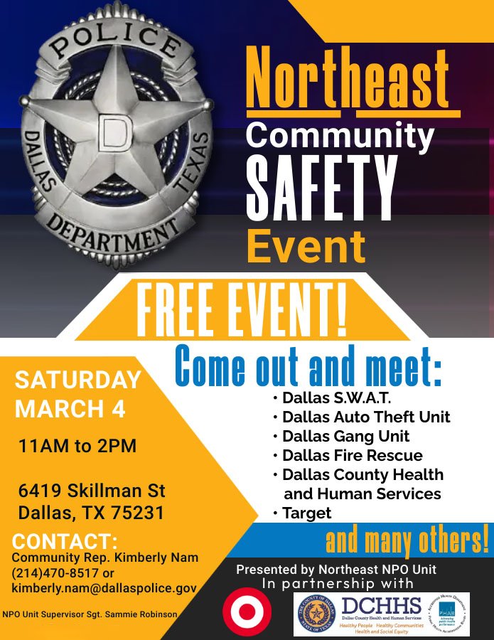 We are out posting flyers for our upcoming Safety Event. We are excited to host this event in partnership with Target #1784 and <a href="/DCHHS/">Dallas County HHS</a>! Spread the word! It's a free event.