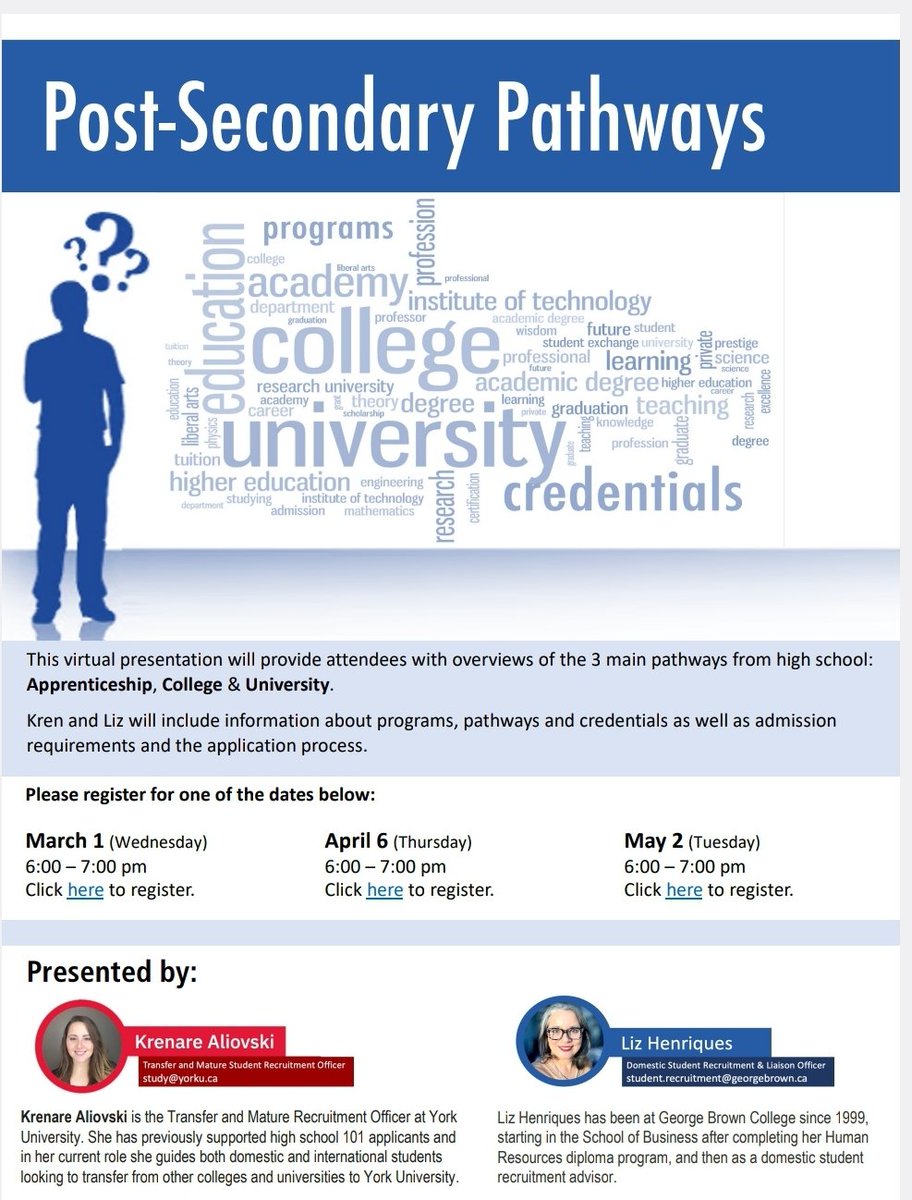 TFSSGuidance's tweet photo. Find out more about pathways from our partners @GBCollege & @YorkUniversity https://t.co/IDceo1qwro