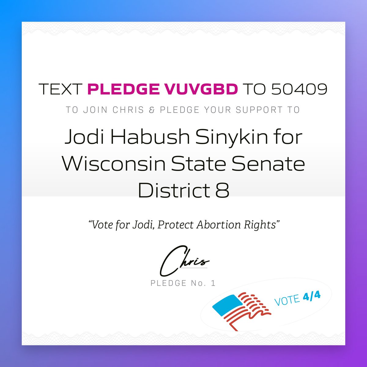 🖋 Chris in Milwaukee County, Wis. just pledged to support Jodi Habush Sinykin for Wisconsin State Senate District 8! 

Tap to pledge your support &amp; get ready to vote: x.com/messages/compo…