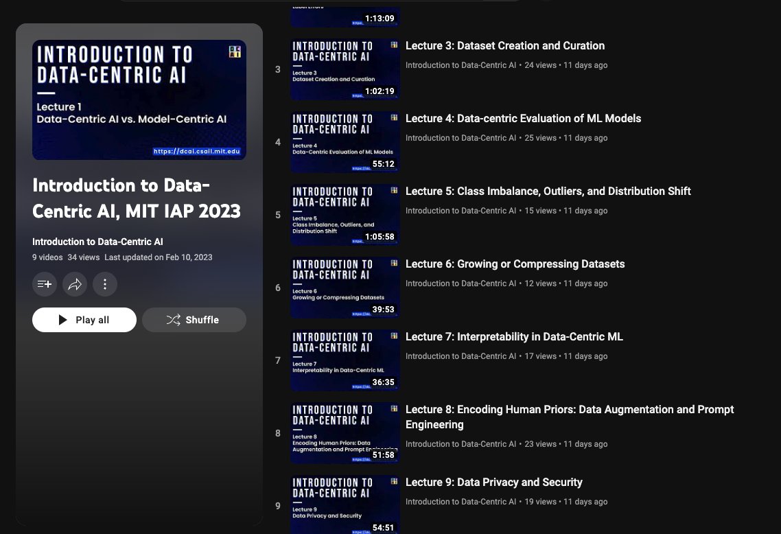 A lot of the work around ML engineering and LLMs is around data. 

Really cool to see this course on data-centric AI covering topics like dataset curation, augmentation, and prompt engineering. 

Highly recommend checking it out!