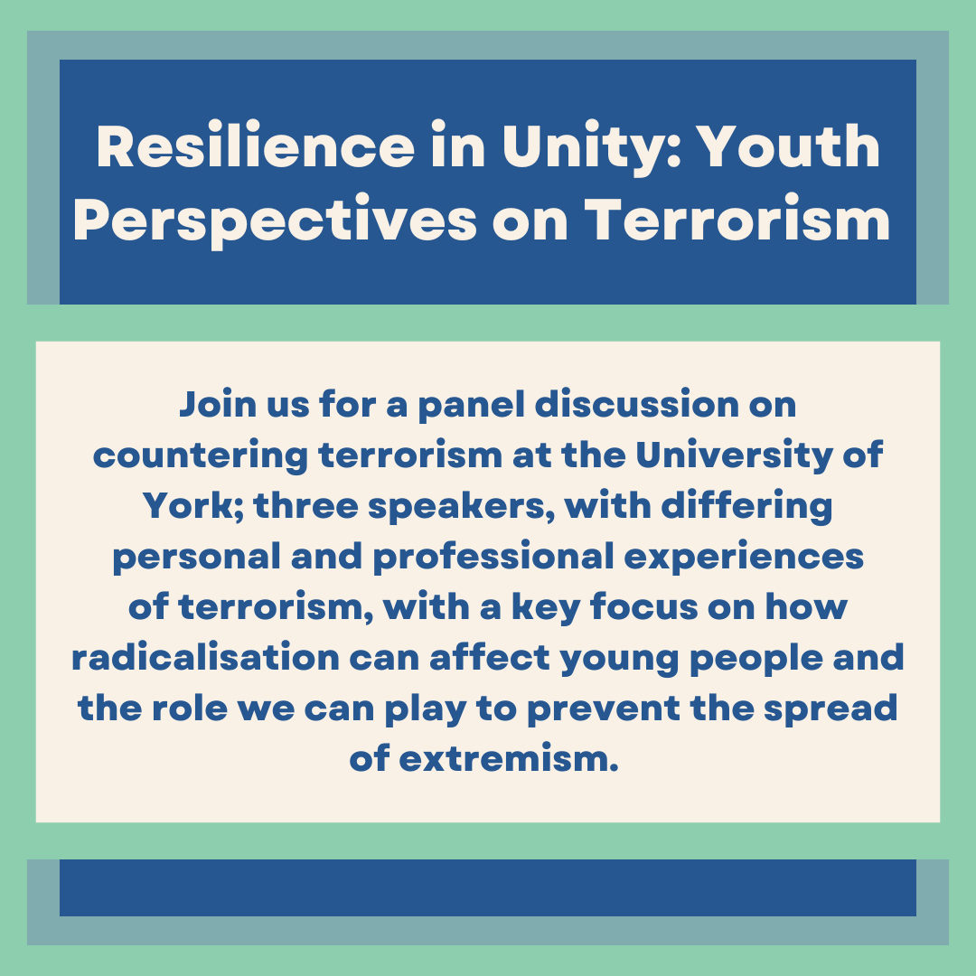YorkPolSoc's tweet photo. Join us for a panel discussion on counterterrorism next week Monday at 5 pm in CL/A/057. We have invited three speakers to shed light on the broader topics of terrorism and counterterrorism. https://t.co/DwToWdqXrt