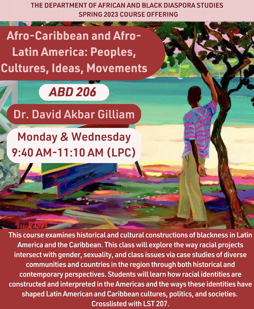 We have one more course that would make a great addition to your roster for the Spring '23 Quarter!! ABD 206: Afro-Caribbean and Afro-Latin America: Peoples, Cultures, Ideas, Movements fulfills both major AND minor requirements and is only taught once a year!