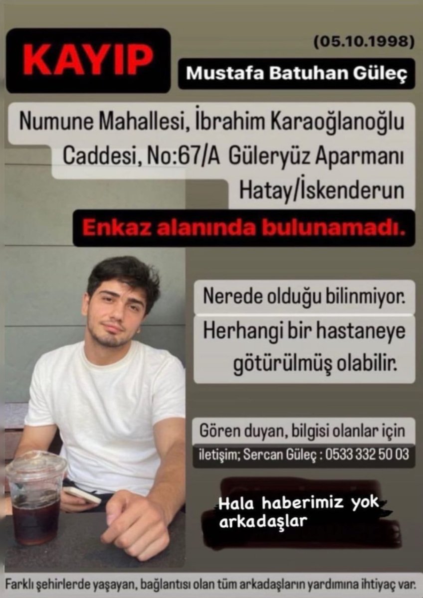 Lütfen RT bir Umut, bir Ümit 🤲
<a href="/drozlembeykoz/">Özlem Beykoz</a> 
#KAYIP #kayıpdepremzede 
#afadbaskanliği 
#deprem 
#Hatay 
#YARDIM