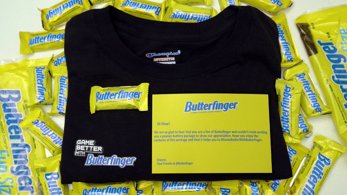 Thank you @Butterfinger for the awesome shirt and all the Butterfingers! I got snacks for days ❤️ #GameBetterWithButterfinger