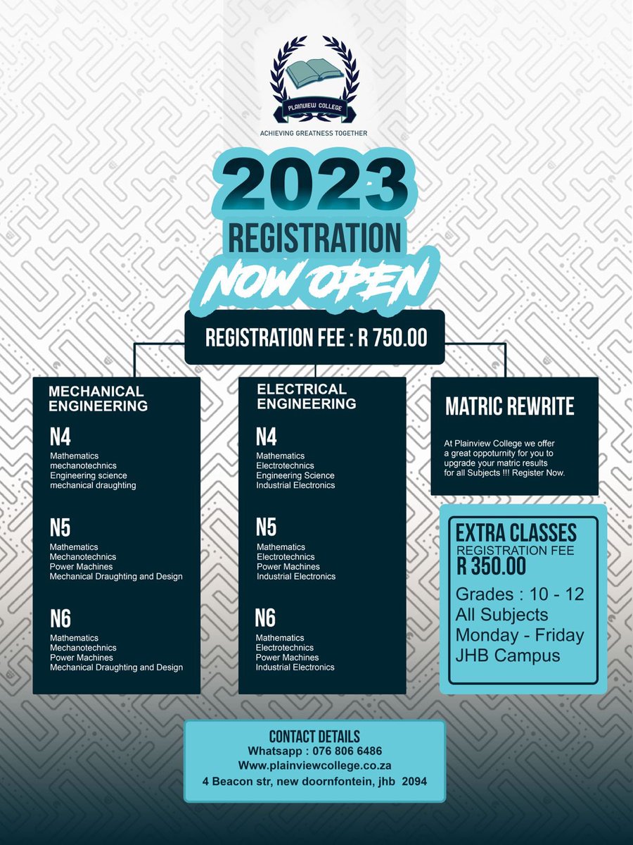 mr_faku's tweet photo. 2023
Apply online (https://t.co/tw0BDzsv1O)

Plainview College  JHB Campus
100%black owned🇿🇦
📍4 Beacon street, New Doornfontein, JHB 
#stage7 #ProfPhakeng #education #mihlali https://t.co/i71iutaIUT