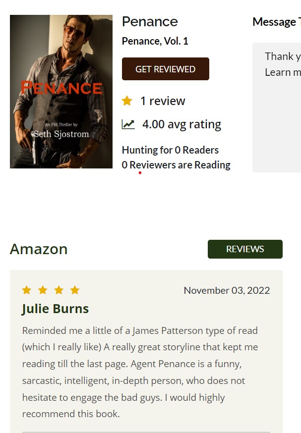 Seth Sjostrom (@sethsjostrom) on Twitter photo Penance is a fan favorite! Great characters, wonderful setting and non-stop action.
Proceeds go to help stop human trafficking via the Mel Greene Institute to Combat Human Trafficking.
<a href="/SaintLeoUniv/">Saint Leo University</a>
<a href="/Bigfoot_Reviews/">Bigfoot Reviews</a> Penance is a fan favorite! Great characters, wonderful setting and non-stop action.
Proceeds go to help stop human trafficking via the Mel Greene Institute to Combat Human Trafficking.
<a href="/SaintLeoUniv/">Saint Leo University</a>
<a href="/Bigfoot_Reviews/">Bigfoot Reviews</a>