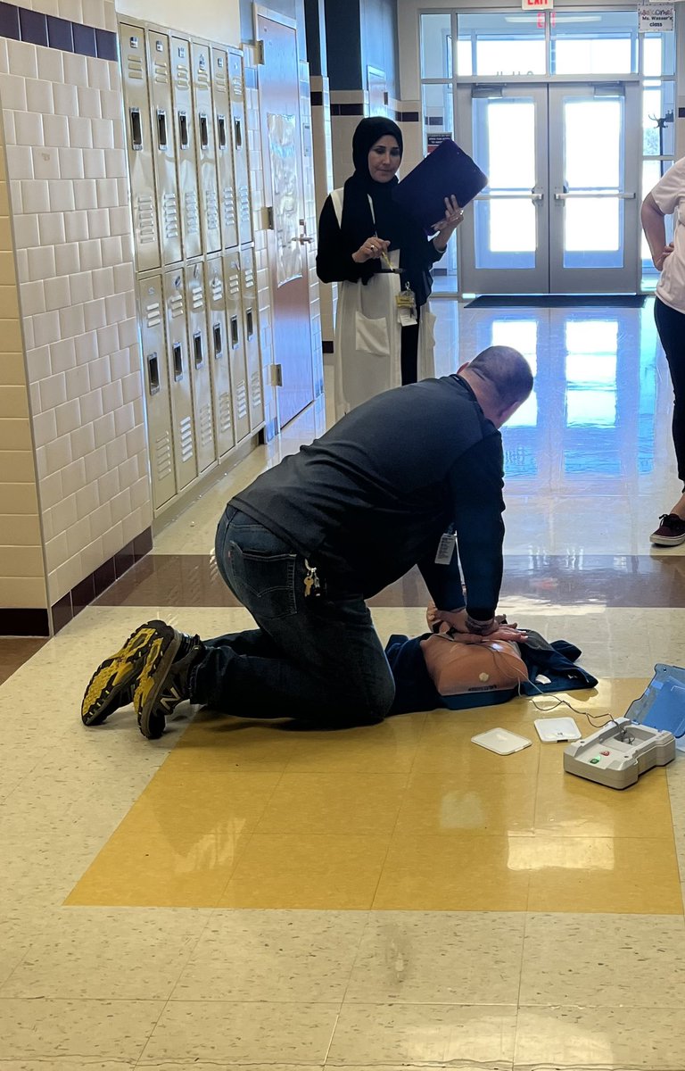 EslEllen's tweet photo. Mr. Frisby “saving a life”. ERT practice. #MTEMustangs https://t.co/rry8CX9rAg