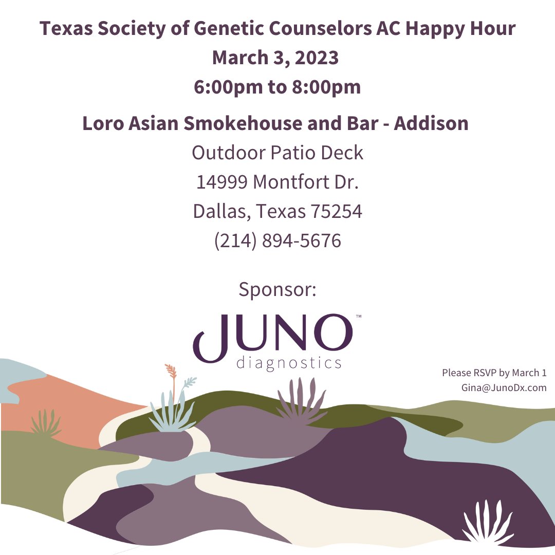 We're excited to announce the details of the TSGC AEC Welcome Reception hosted by Juno Diagnostics on Friday, March 3, 2023. Please RSVP by March 1, 2023 at Gina@JunoDx.com. 

We can't wait to see you there!