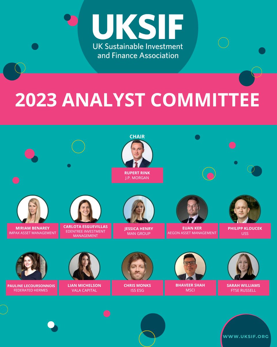 UKSIF (@uksif) on Twitter photo Pleased to announce the new chair, Rupert Rink (<a href="/jpmorgan/">J.P. Morgan</a>), and two new members, Jessica Henry and Euan Ker. Bhaveer Shah has been re-elected for a 2nd term.
The Analyst Committee, <a href="/S_kramers/">Sally Kramers</a> and our events team work together to provide clear, concise content. Pleased to announce the new chair, Rupert Rink (<a href="/jpmorgan/">J.P. Morgan</a>), and two new members, Jessica Henry and Euan Ker. Bhaveer Shah has been re-elected for a 2nd term.
The Analyst Committee, <a href="/S_kramers/">Sally Kramers</a> and our events team work together to provide clear, concise content.