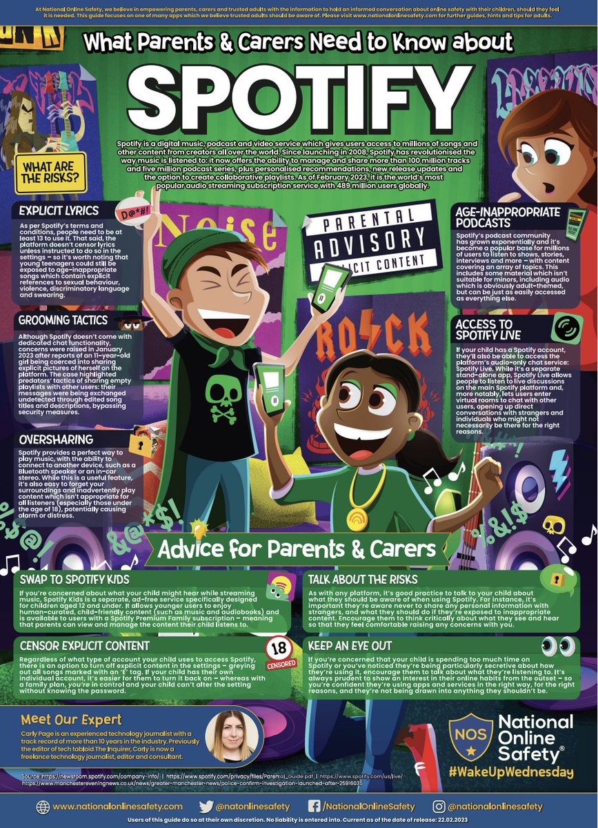Is Spotify hitting the right #OnlineSafety notes? 🎶🎧 It’s become the world’s most popular music streaming service – but how suitable is it for children to listen to? Our #WakeUpWednesday guide brings you the inside track on #Spotify 🎤👨‍🎤

Download >> bit.ly/3YRt5ju