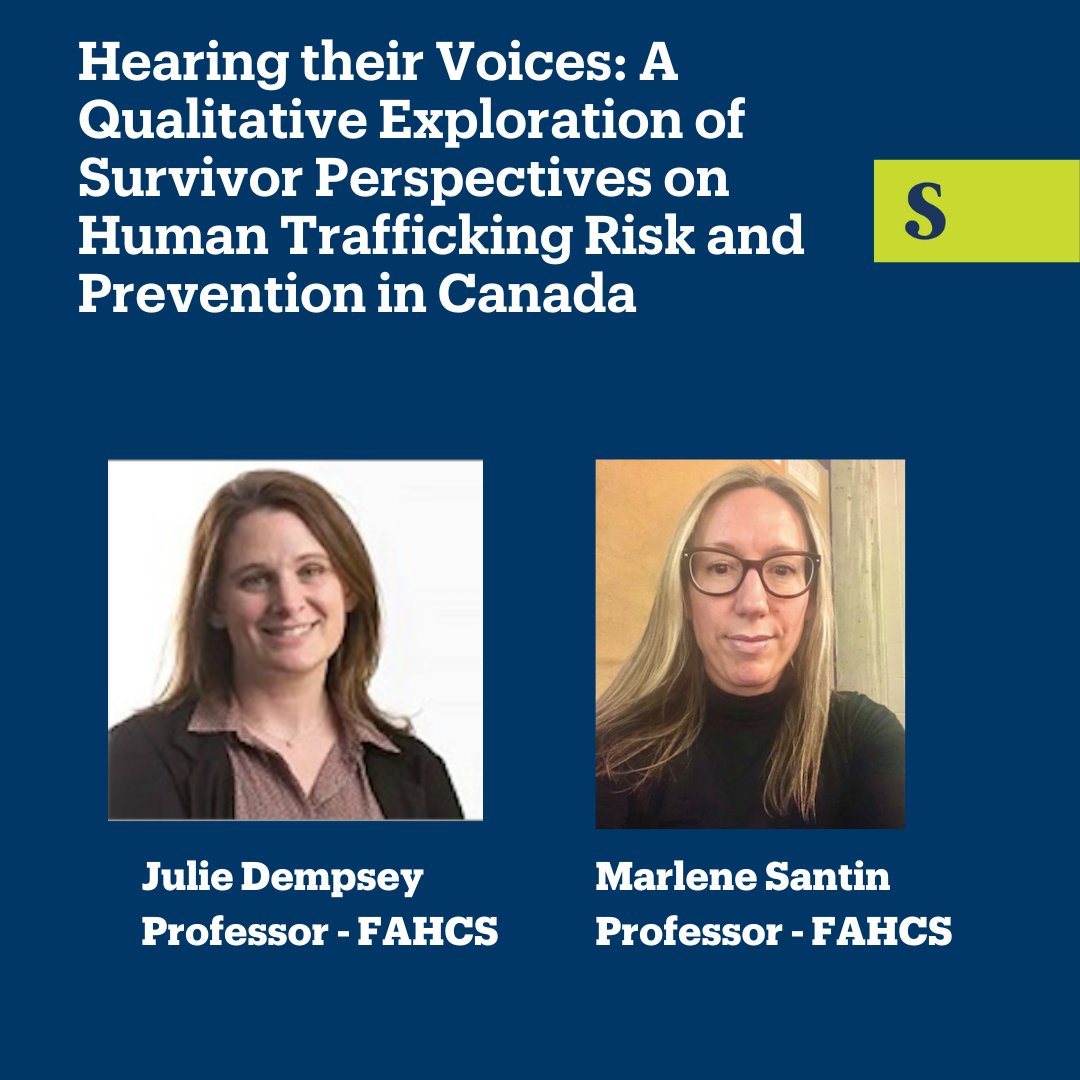 Professors Marlene Santin and Julie Dempsey’s #SRCAGrowthGrant funded research explores human trafficking risk and prevention in 🇨🇦 using a survivor-centred approach to share lived experiences and ideas that can shift power dynamics.

#NationalHumanTraffickingAwarenessDay