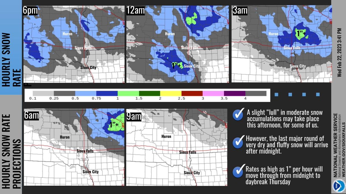 Don't be fooled in thinking this event is over if the snow diminishes a bit early this evening.  MORE snow is likely after midnight, and it will be intense.   Here is a projection showing the hourly snowfall rates up to 1" per hour moving through tonight.