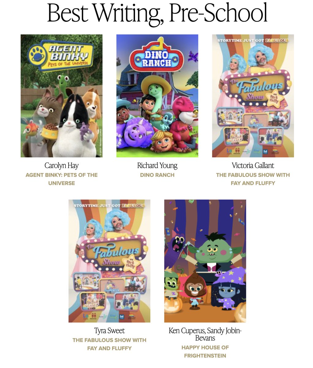 Proud to receive my first ever nomination from <a href="/TheCdnAcademy/">The Canadian Academy</a> for my work on The Fabulous Show with Fay &amp; Fluffy. Writing on this show was pure joy. Thank you to <a href="/lopii_prod/">Lopii Productions</a> for making FABULOUS television for kids! I'm so grateful to have been a part of it 🎉🌈