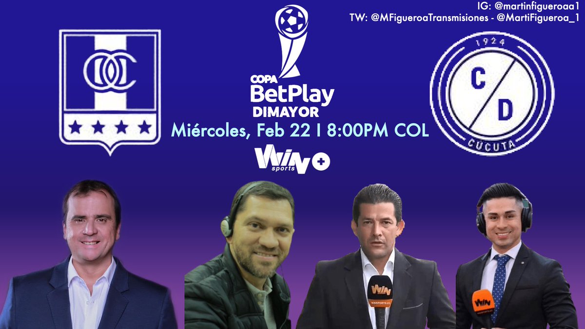 Martín Figueroa - Transmisiones (@mftransmisiones) on Twitter photo 🇨🇴 <a href="/CopaBetPlay/">Copa BetPlay</a> - Primera Ronda (Vuelta)
<a href="/oncecaldas/">🏆 Once Caldas ⭐️⭐️⭐️⭐️</a> 🤍 - <a href="/Cucutaoficial/">Cúcuta Deportivo FC</a> ❤️🖤
Relator: <a href="/jotasmantilla/">Jotas Mantilla</a>
Comentarista: <a href="/JJMiranda15/">JJ Miranda</a>
Campo de Juego: <a href="/trujillodeporte/">Mauricio Trujillo Restrepo</a> y <a href="/DavidEscobarTv/">David Escobar Tv</a>
📺: <a href="/WinSportsTV/">Win Sports</a> +
📱 ¡Síguenos! 🇨🇴 <a href="/CopaBetPlay/">Copa BetPlay</a> - Primera Ronda (Vuelta)
<a href="/oncecaldas/">🏆 Once Caldas ⭐️⭐️⭐️⭐️</a> 🤍 - <a href="/Cucutaoficial/">Cúcuta Deportivo FC</a> ❤️🖤
Relator: <a href="/jotasmantilla/">Jotas Mantilla</a>
Comentarista: <a href="/JJMiranda15/">JJ Miranda</a>
Campo de Juego: <a href="/trujillodeporte/">Mauricio Trujillo Restrepo</a> y <a href="/DavidEscobarTv/">David Escobar Tv</a>
📺: <a href="/WinSportsTV/">Win Sports</a> +
📱 ¡Síguenos!
