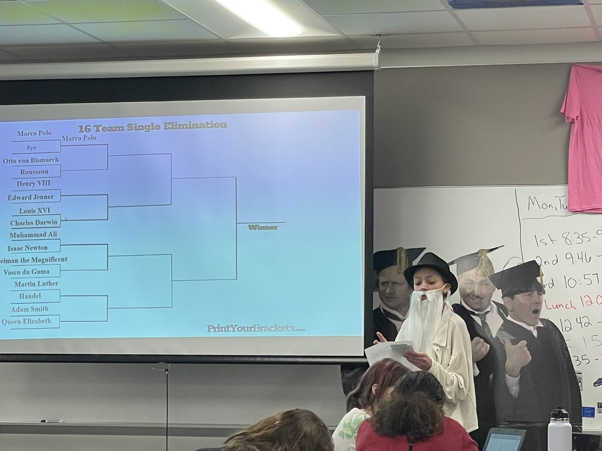 templesWHS's tweet photo. AP World students competed in a debate tournament as their final.  Historical figures from 1200-1900 debated. Inventors, artists, composers, monarchs and entrepreneurs were represented.  Our winner was Edward Jenner, (Addy S.), who created the smallpox vaccine.  Great job!! https://t.co/LnkpQypCYt