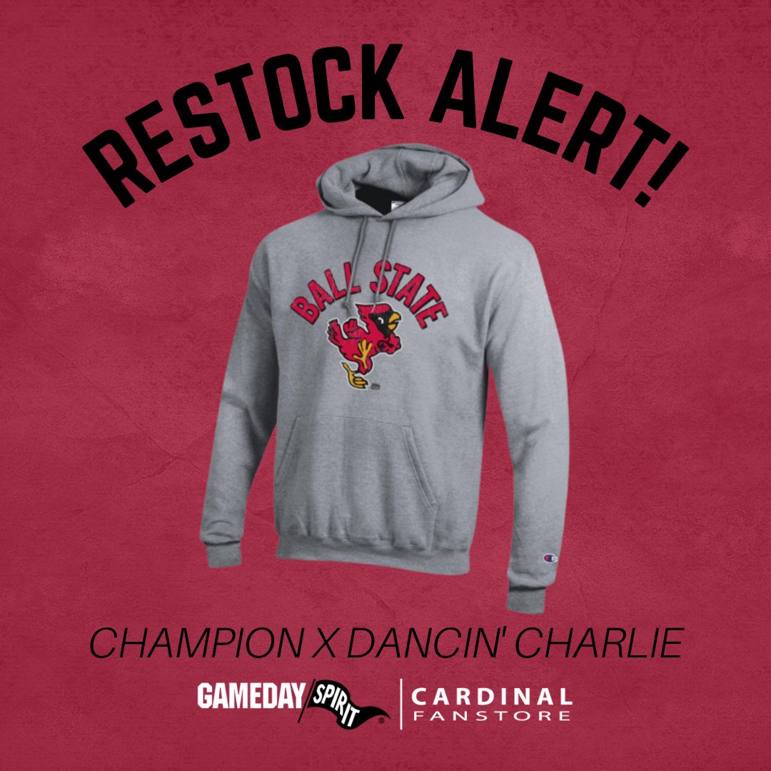 Gameday_BSU's tweet photo. ๐๐๐๐๐๐พ๐ ๐ผ๐๐๐๐ ๐จ
Get your @ChampionUSA x Dancin' Charlie sweatshirt now! ๐ https://t.co/pyZh7IXpG8 #gamedayspirit #cardinalfanstore #dancincharlie #ballstate https://t.co/QAr3sSvNkg