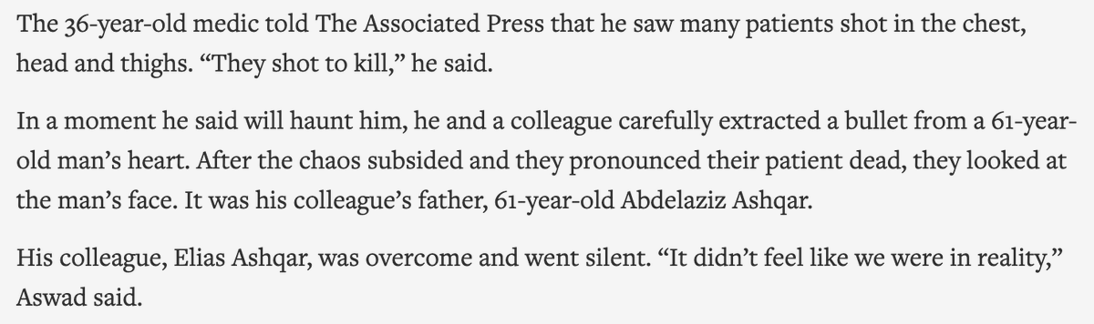 I can't stop thinking about this devastating, heartbreaking account from a 36 year old Palestinian medic today in Nablus.

I can't stop thinking about it.