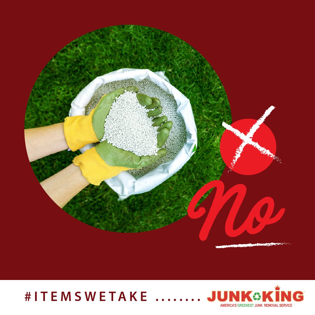 JKDenverNorth's tweet photo. Chemical fertilizer is one example of a hazardous waste product that we unfortunately can’t take. Consult your municipality or a local business instead. #WhatWeTake #JunkKing https://t.co/Ztsz36MqZj