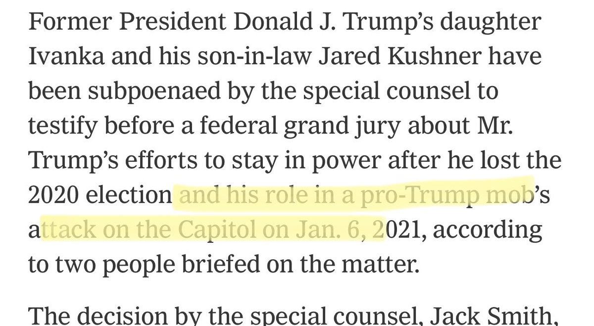 I think this is the first time we’ve gotten public confirmation that the DoJ is investigating trump for the physical attack on the capitol (outside of the rioters being questioned about Donald).