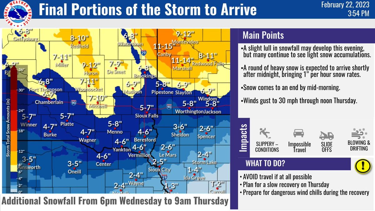 How much more snow could fall this evening and through the night?  Here's a closer look.  

Winds will begin to change directions tonight to the northwest, so expect the direction of drifting on the roads to shift.   Avoid travel.  Expect high drifting to continue.