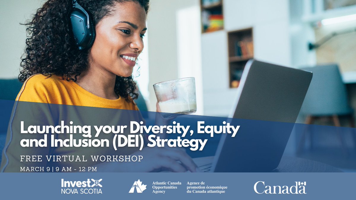 InvestNS_'s tweet photo. Looking to create your company's #Diversity, Equity &amp; Inclusion (DEI) strategy?

Sign up for our free workshop to learn how to establish &amp; implement your #DEI strategy, including how to create accountability &amp; measure your progress: https://t.co/Oeoy9rZXsi

@ACOACanada https://t.co/UJPf4vrsZc