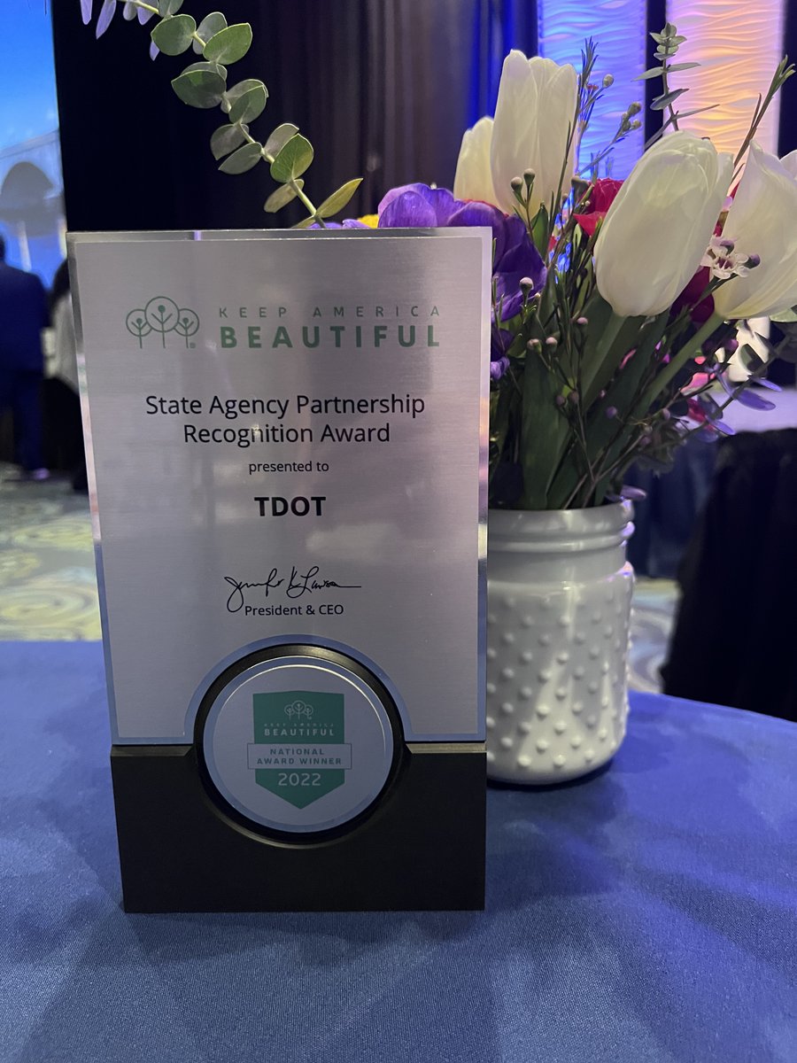 Attending the <a href="/kabtweet/">Keep America Beautiful®</a> 2023 National Conference with many of our partners and affiliates including <a href="/KeepTNBeautiful/">KeepTNBeautiful</a> and <a href="/TNVacation/">Tennessee Vacation</a>! Humbled and proud to receive the State Agency Partnership Recognition Award. 

<a href="/myTDOT/">myTDOT</a> #NobodyTrashesTennessee