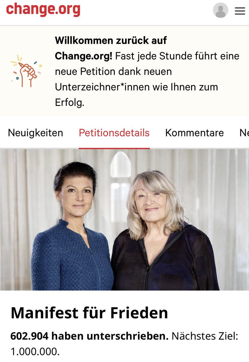 600.000 Unterschriften! 

Nicht vergessen! #b2502 #ManifestFürFrieden #wagenknecht_und_schwarzer
