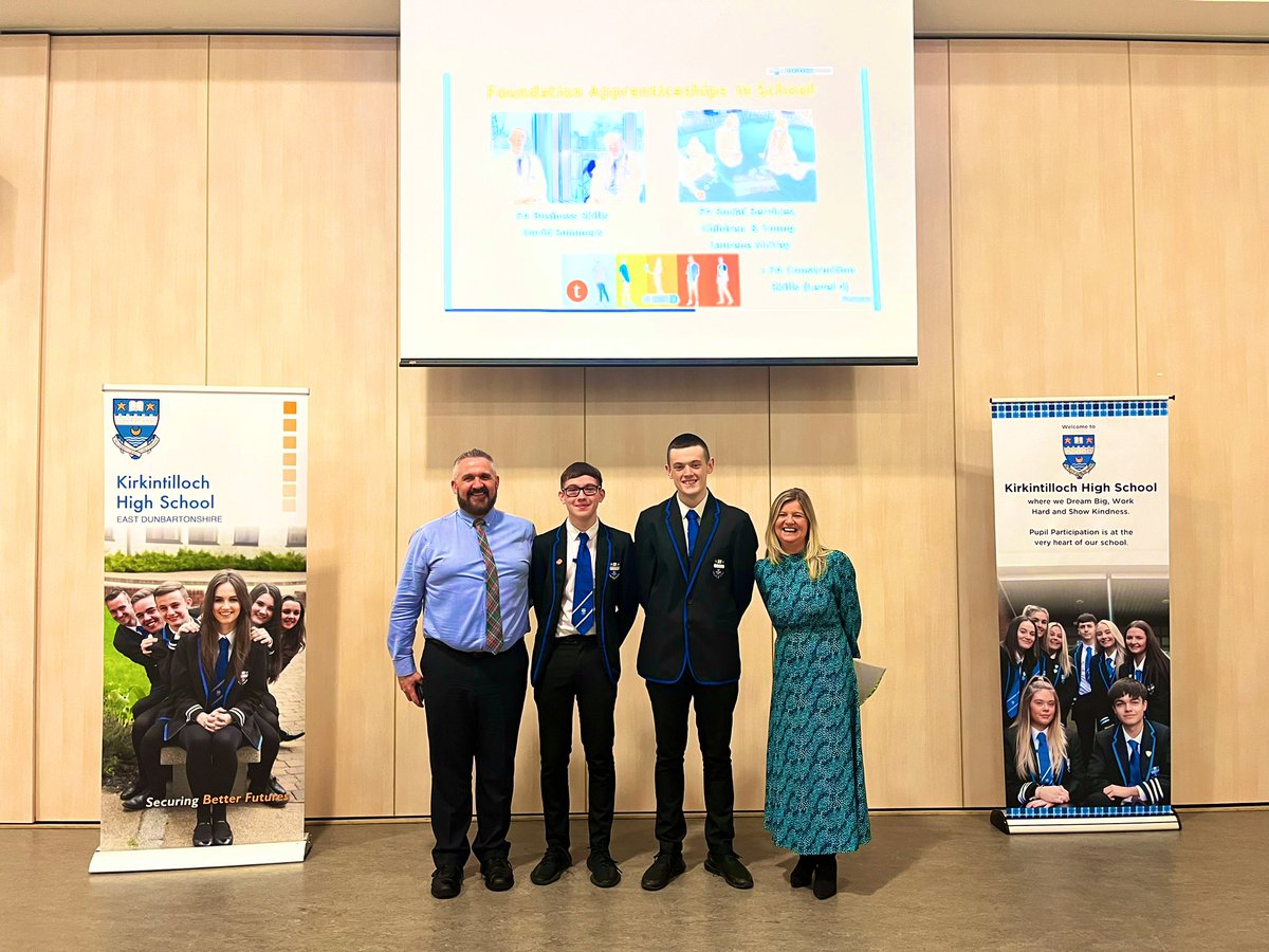 KirkintillochHS's tweet photo. A great Senior Phase Options Evening! Was wonderful to welcome our families in support of their young persons learner journey. A special thank you to Jack and Scott for sharing their #FouvdationApprenticeship story with @Summers360 and @mcvay_laurene from @TIGERS_UK. Brilliant! https://t.co/86o6qVdzVE