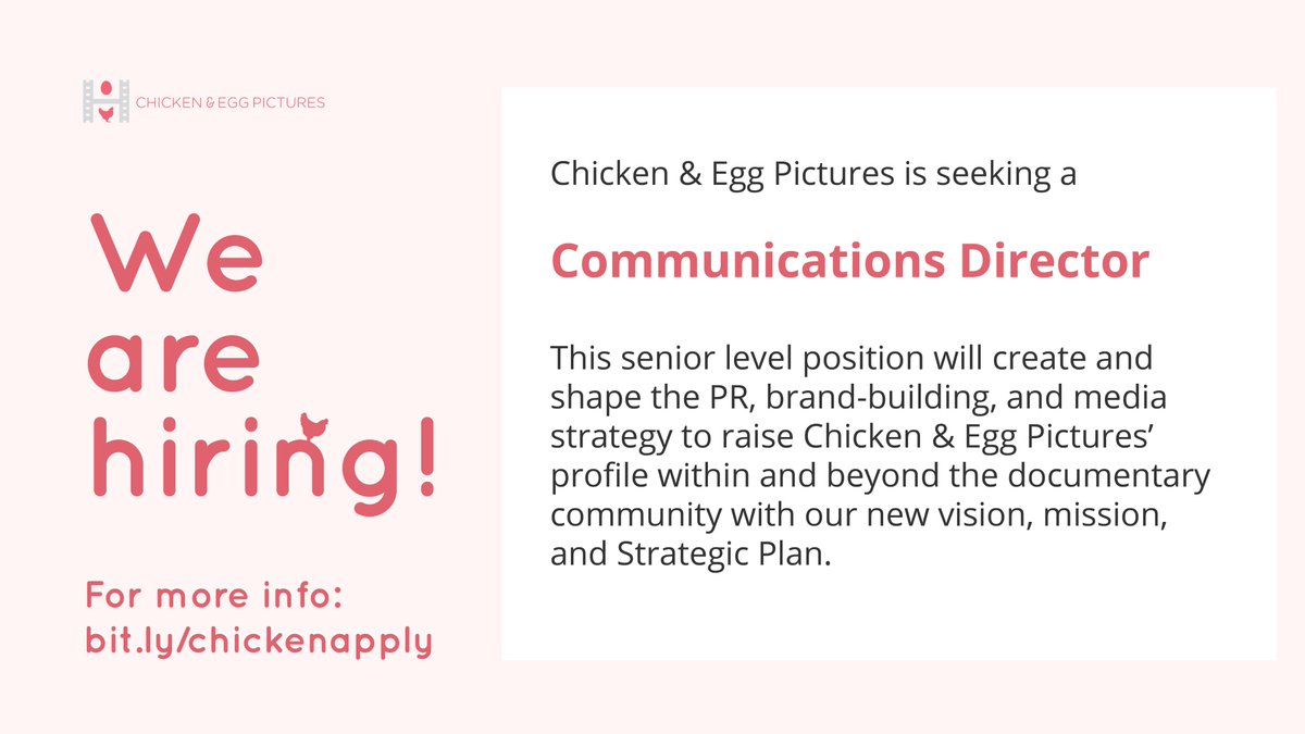 📢🐣 We are excited to announce that we’re recruiting for a New York-based Communications Director to join our growing staff. 📢🐣

More information on our careers page: bit.ly/chickenapply
