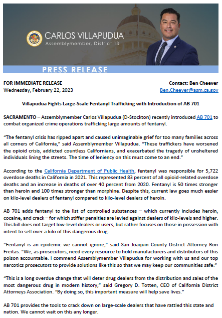 AsmVillapudua's tweet photo. I introduced AB 701 to answer the call of our families crying for help. Enough is enough, and it's time to act on this #FentanylCrisis.
https://t.co/sfntMUKV3T
@Cal_DAA https://t.co/SxPn7eYjTX