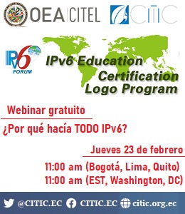 CITIC_EC's tweet image. Mañana 23 de febrero hablemos de IPv6.  Puedes inscribirte en el siguiente enlace o seguirlo en Facebook live. #IPv6 citic.org.ec/inscripcion-a-…