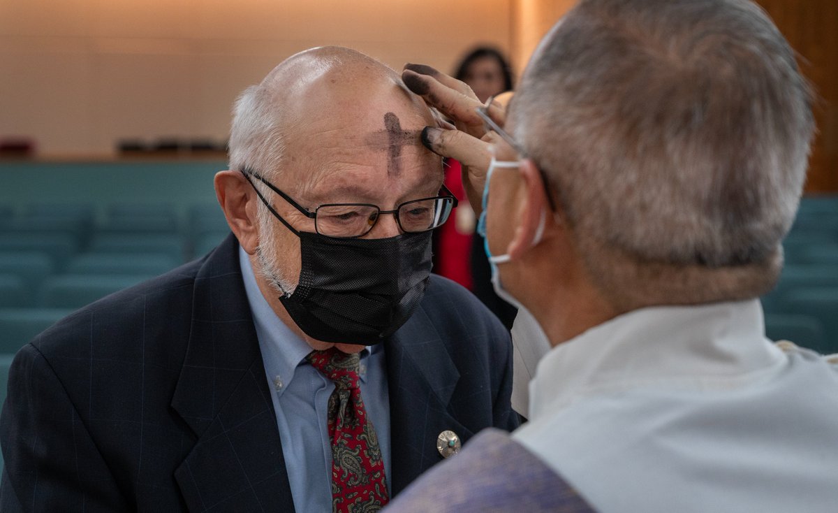 Sen. Gerald Ortiz y Pino, D-Albuquerque, receives ashes at the State Capitol from Deacon Steve Rangel, from San Ysidro Catholic Church in Corrales.  abqjournal.com/category/legis…