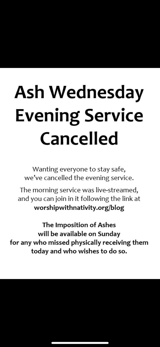 Our evening service on Ash Wednesday is cancelled because of the winter storm, but you can check out the live-stream and order of service with links from worshipwithnativity.org/blog/