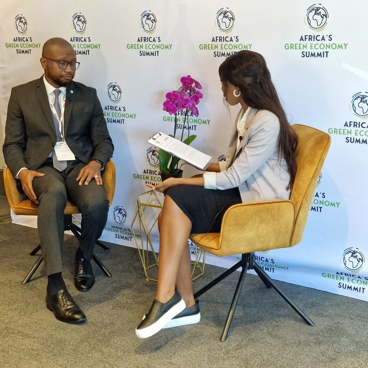 GGGIAfrica's tweet photo. @MalleFofana talks to @ESIAfrica at the #AGES2023 about @GGGIAfrica and how the #Institution supports countries #transitionto a #GreenEconomy model and its #committments to #member #countries on #its support to assist #leapfrogging to #GreenEconomy. https://t.co/S0n1WQAQET