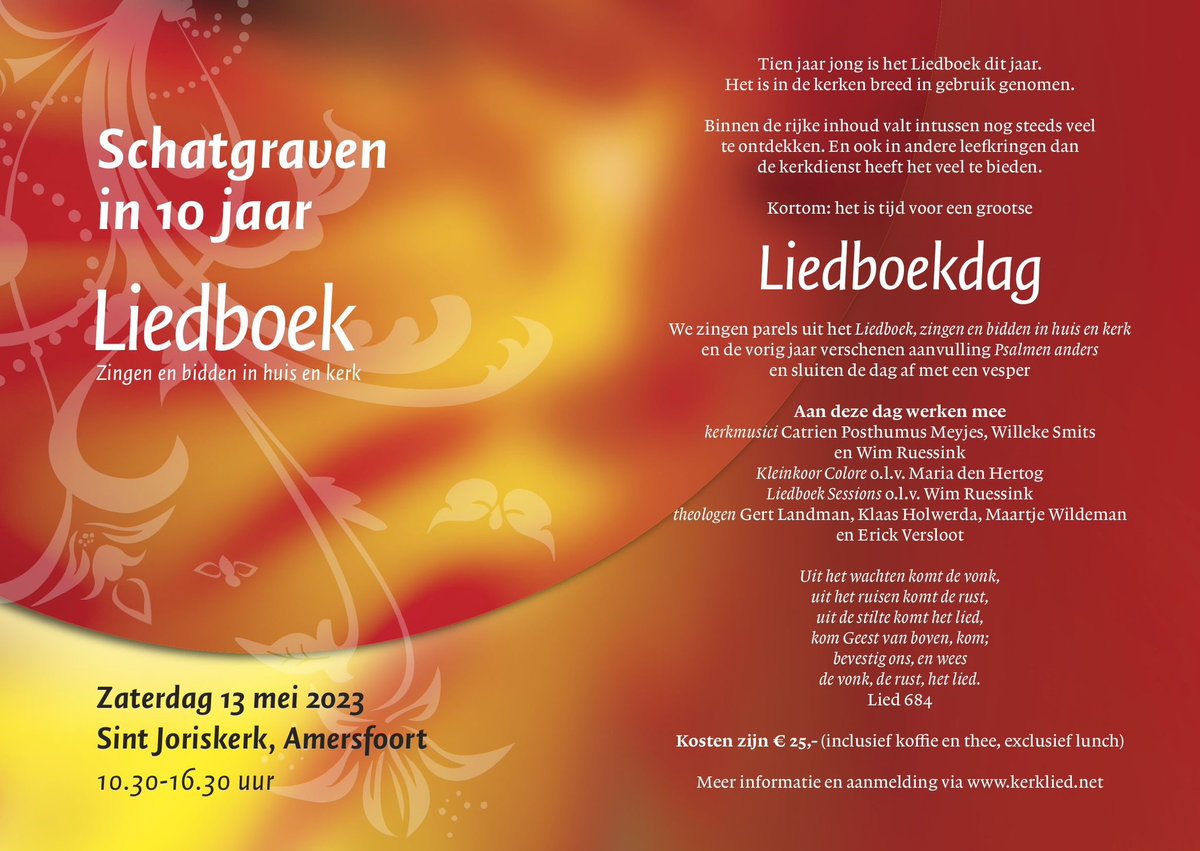 Alvast voor in de agenda: 13 mei as in de Joriskerk in Amersfoort: Schatgraven in 10 jaar Liedboek