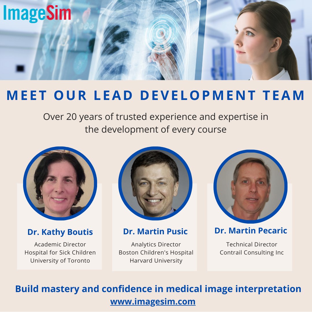 We are proud to introduce the lead development team behind the incredible success of ImageSim! 

#ImageSim #medicaleducation #medicalimage #competencybasedlearning #cmecredits #healthcare #pediatrician #pediatrics #imagereading #emergencyphysicians #UofT #Harvard #SickKids